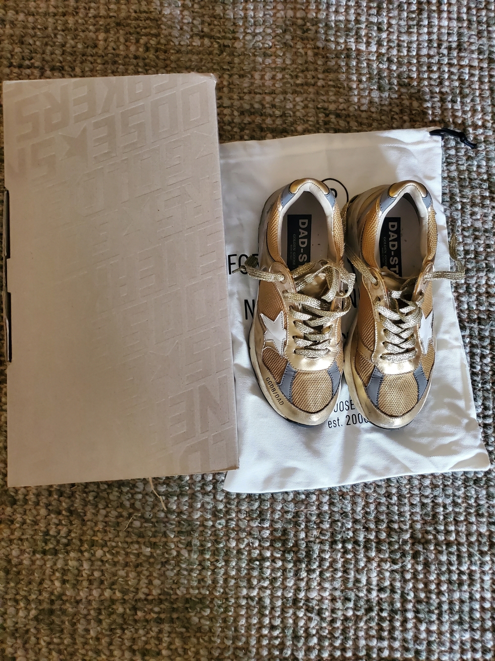 Golden Goose Gold and White Running Dad-Star Sneakers - Picture 8 of 8